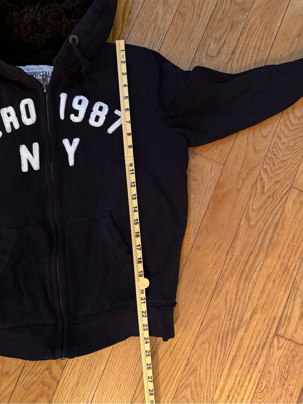 Aeropostale Mens Y2K Full Faux Fur Lined Full Zip Hoodie Black Sz M Chunky Logo - Picture 8 of 10